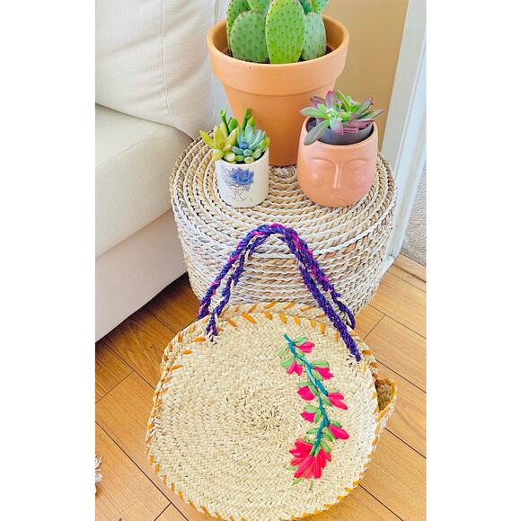 Vintage Straw Hand Made Embroidered Bag - Picture 2 of 6